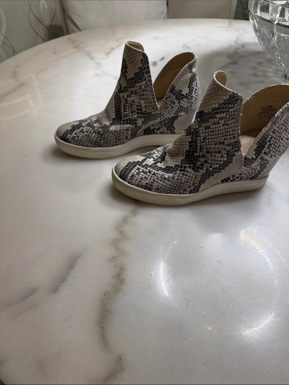 Altar'd State Beige and Black Snake-Print Wedge Sneakers
